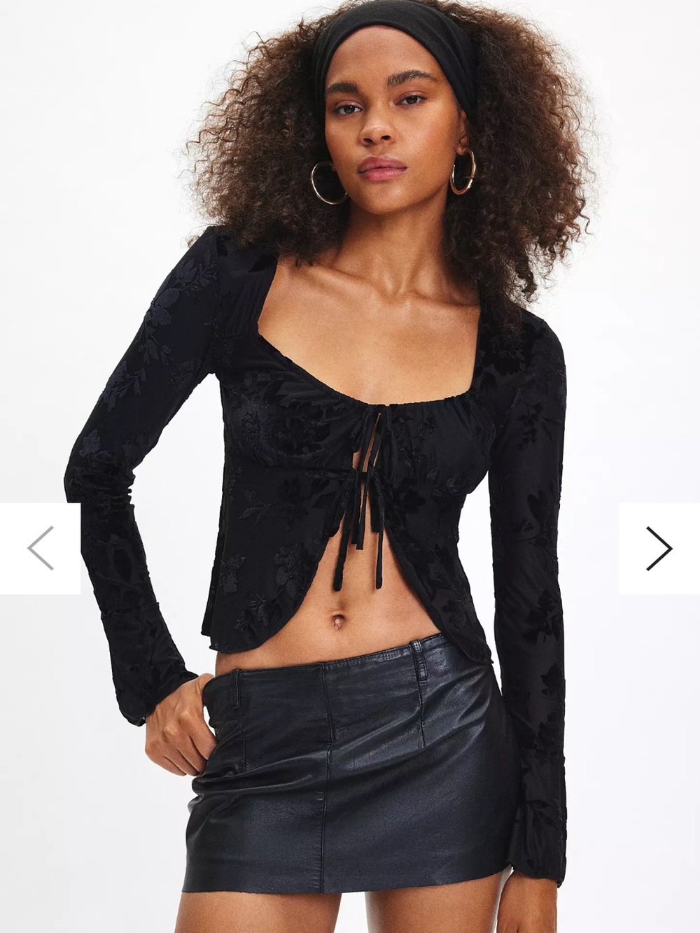 Kimchi Blue Stevie Burnout Velvet Flyaway Tie-Front Top Whimsigoth Size M